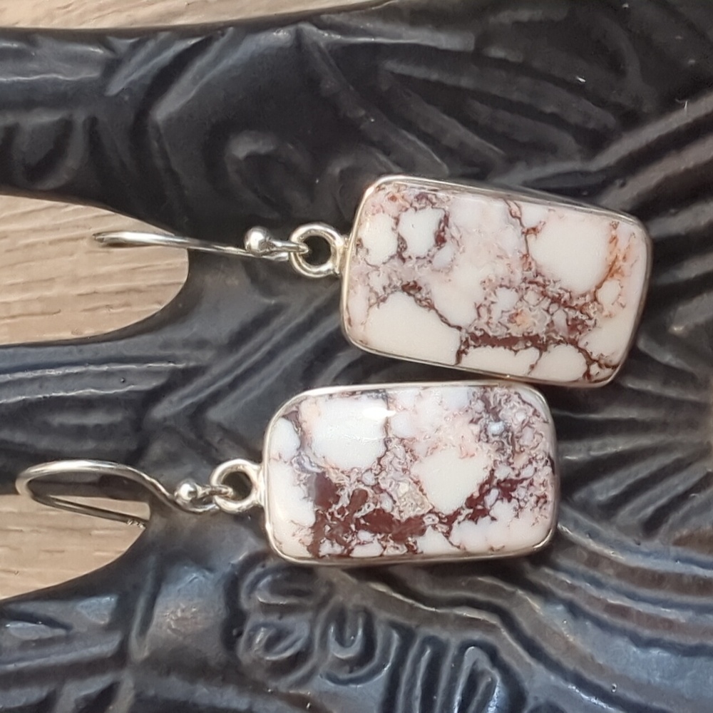 White and Brown Marble Drop Earrings - Unbranded
